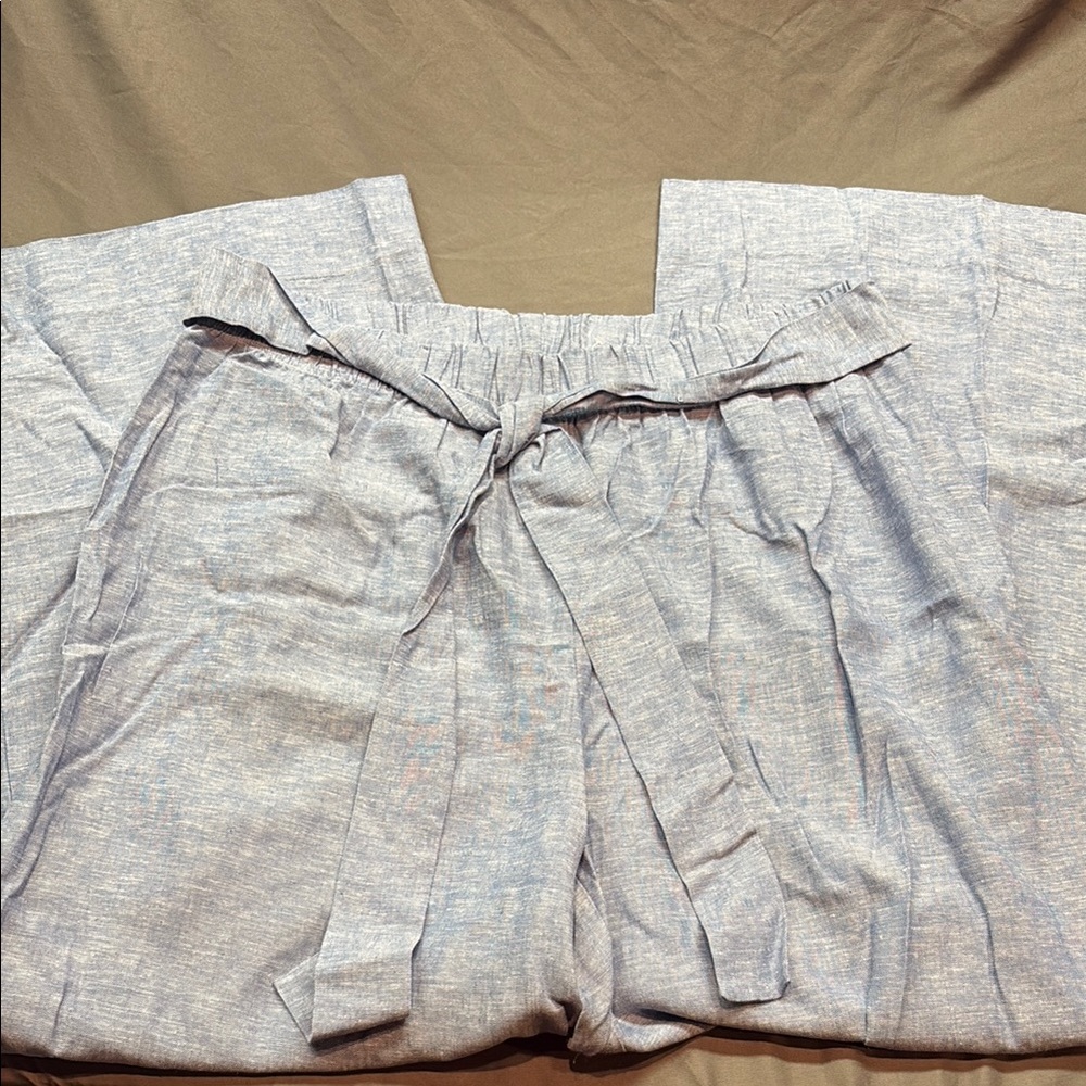 Ashley Stewart Coastal Linen Wide Leg Pants Paperbag Belted Blue White Sz 20 NWT